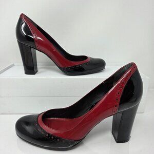 Ann Taylor Pumps Black Red Womens 9 Patent Leather Chunky Heel Retro Pinup 50s